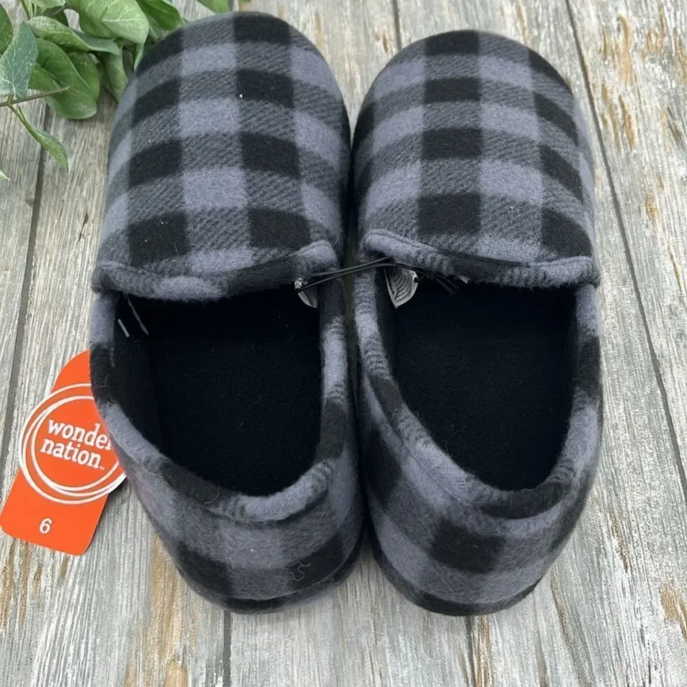Big Boys Plaid Cozy Slippers Shoes Size 6